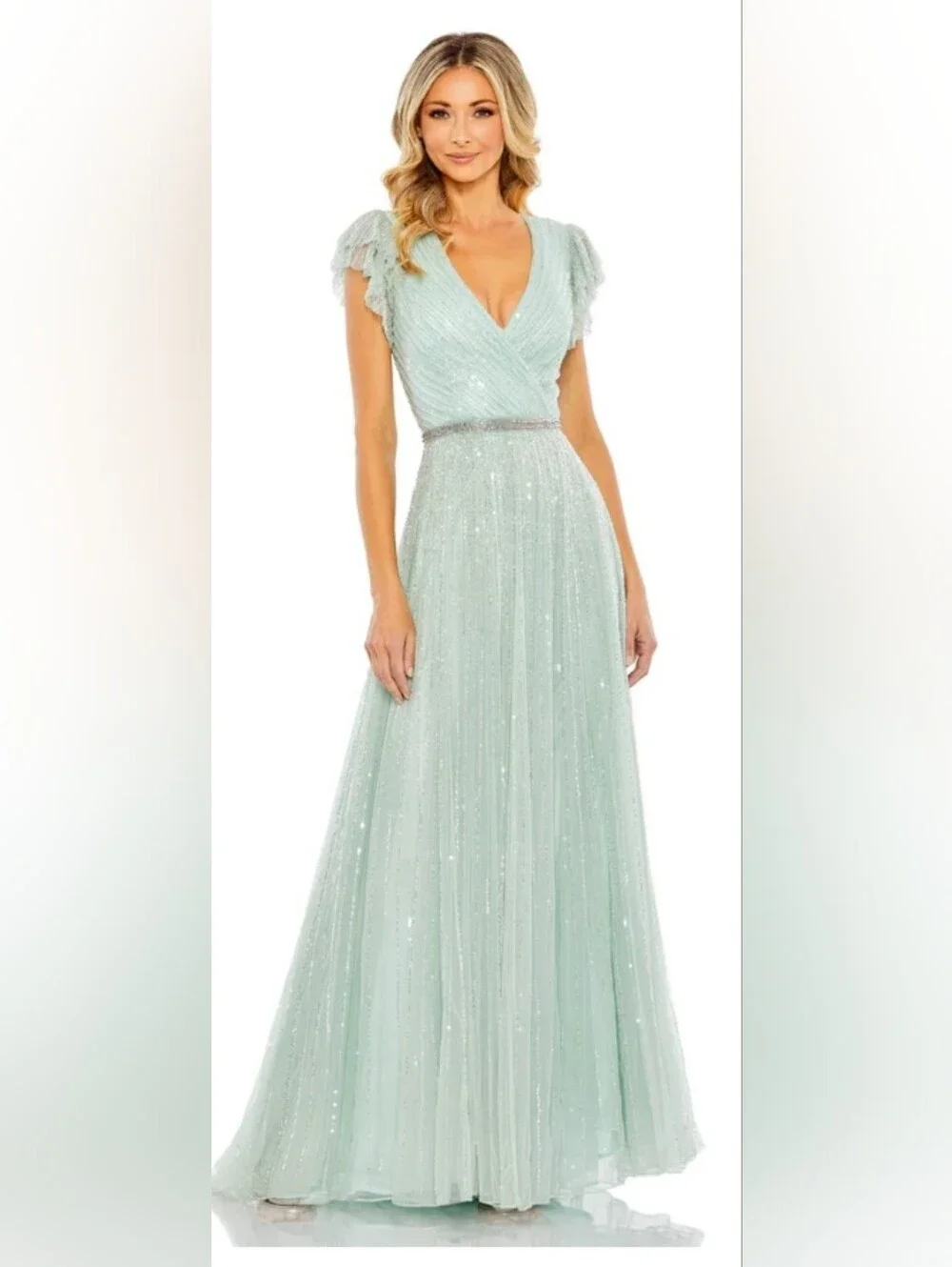 Mac Duggal Mint Green Beaded Maxi Gown - Picture 2 of 4
